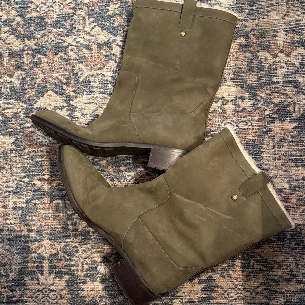 Cole Haan Olive Green Jessup Boots with Rugged Soles